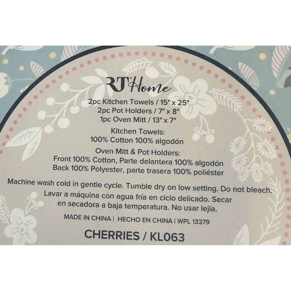Cherry Kitchen Bundle Set Towels Oven Mitt Pot Holders Cute